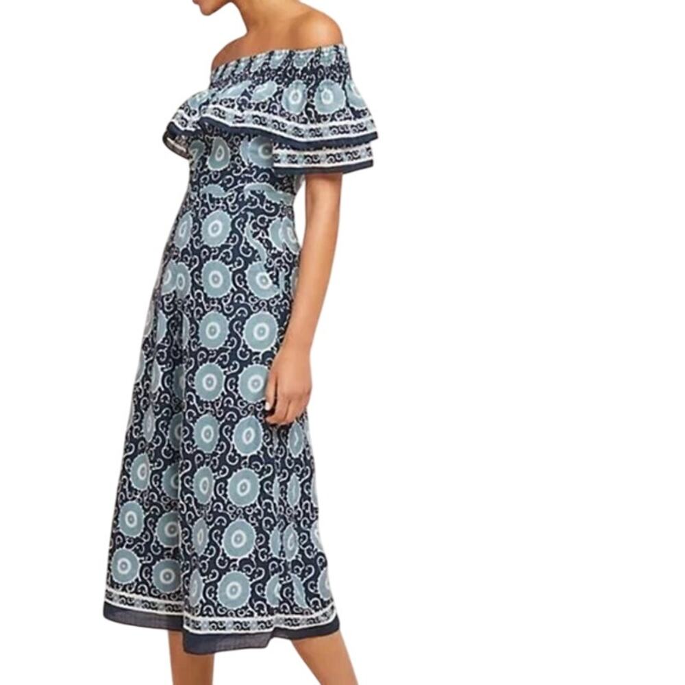 Kopal Womens Size XS Blue Suzani Off-The-Shoulder Romper Anthropologie Jumpsuit